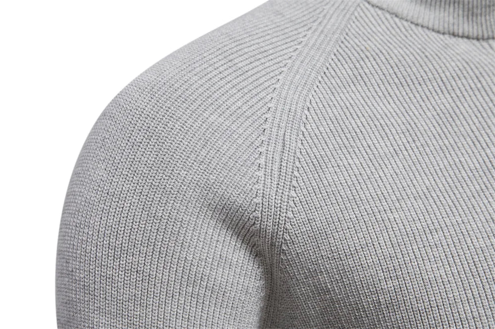 New Men's Sweater Half High Neck Zipper Solid Elastic Slim Fit Long Sleeve Pullover Casual Business Men Knitted Pullover Sweater