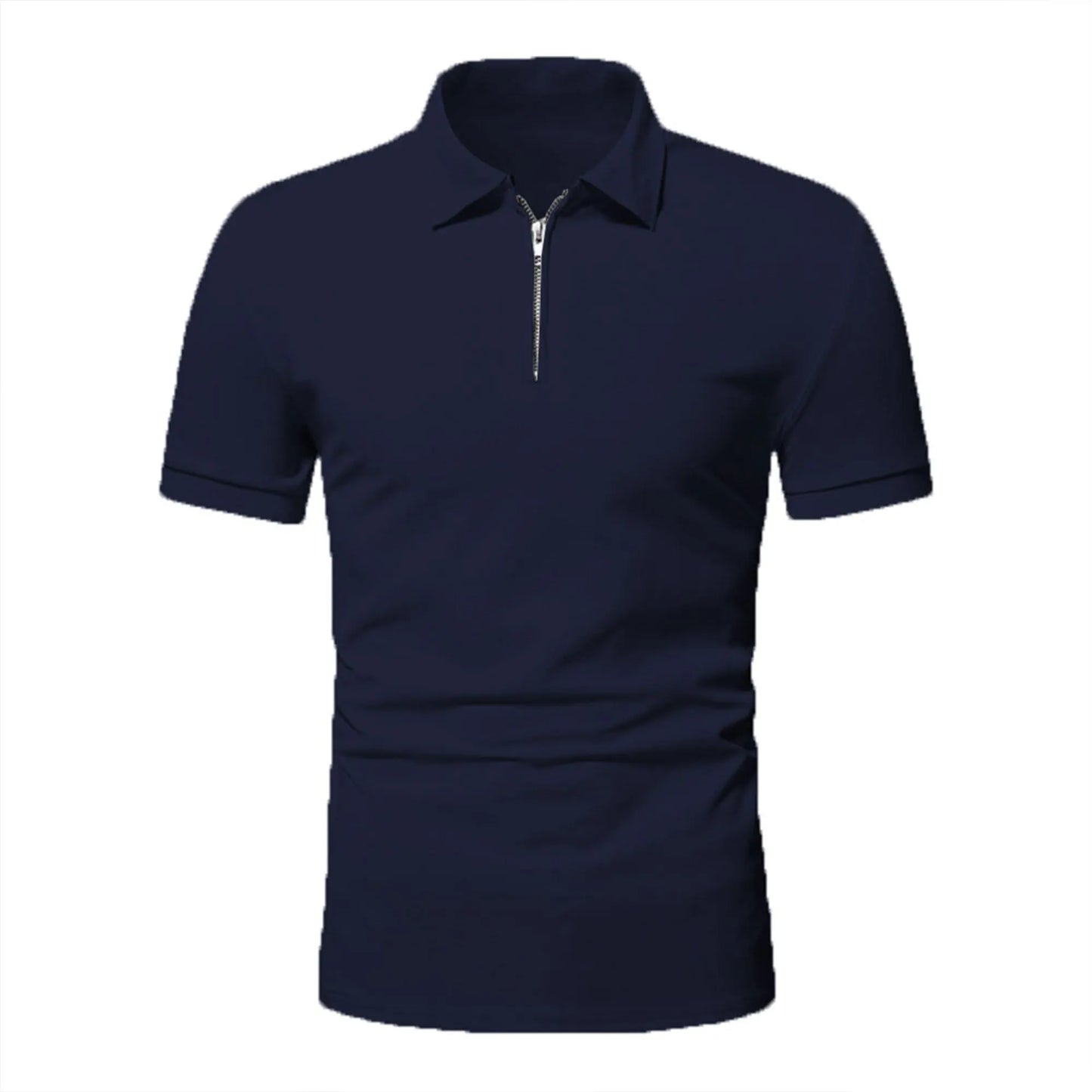 Men's polo shirt solid color short-sleeved zipper lapel T-shirt casual top