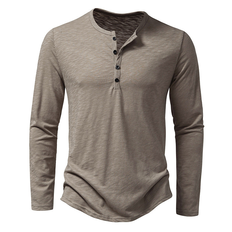 Men's Cotton Button Henley neck Shirt Long Sleeve Casual Button Solid color Fashion T-Shirts