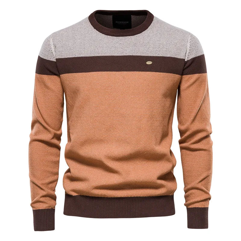 Men's Pullover Round Neck Stripe Color Blocking High-quality Warm Sweater Style Sweater Fashion Casual Stripe Men's Sweater