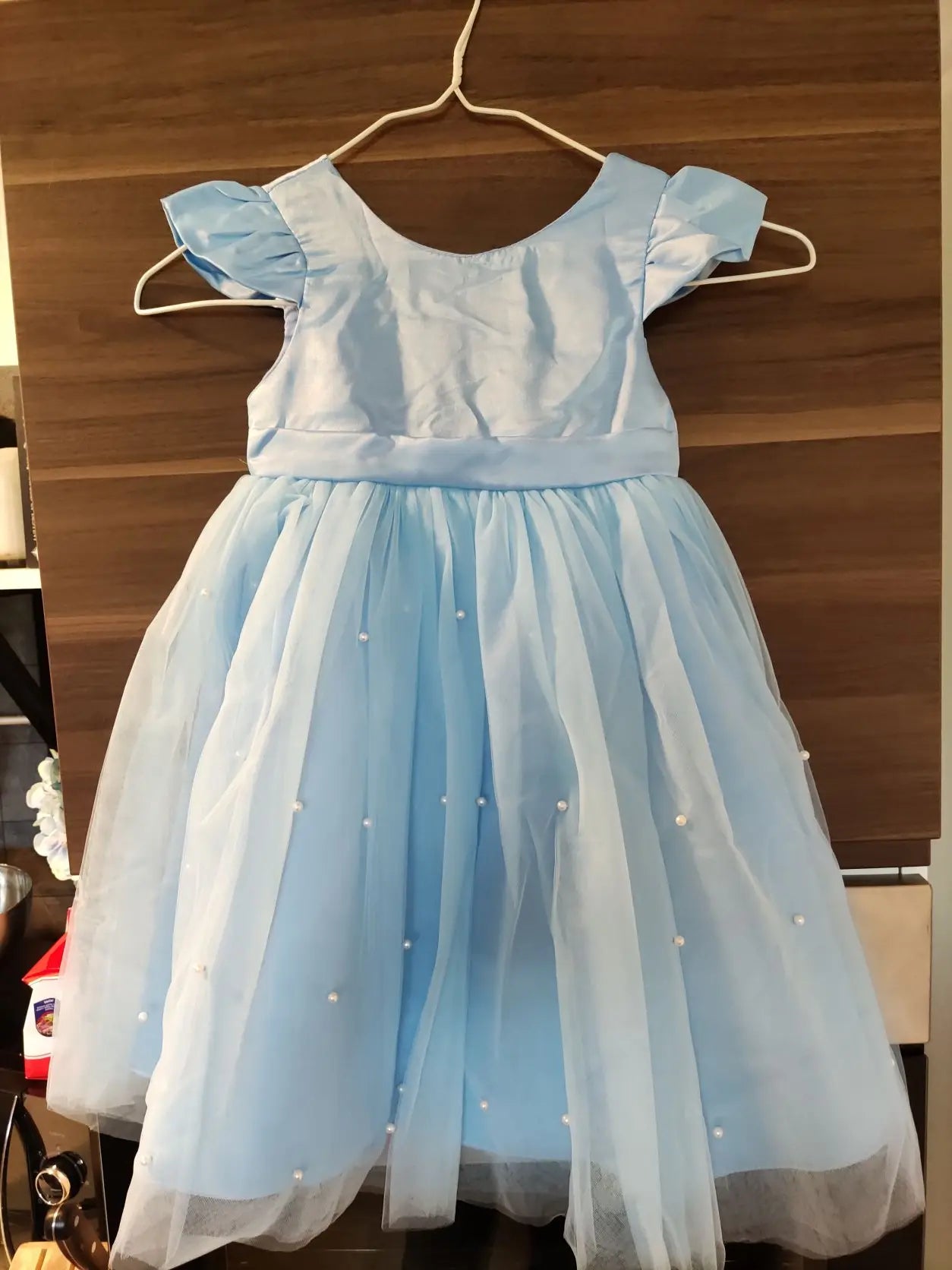 Toddler Girl Flower Birthday Tulle Dress Backless Bow Wedding Gown Kids Party Wear Princess Blue Dress Baby Girl Bowknot Dresses