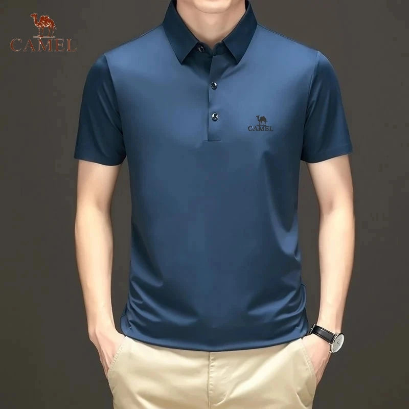 Men's Embroidered Mulberry Silk Polo Shirt New Spring/Summer Thin Fashion Business Casual Ice Cool Silk Short Sleeve T-shirt