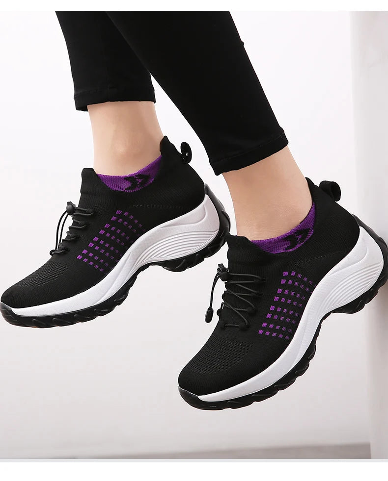 Women's Walking Shoes Fashion Sock Sneakers Mesh Breathe Comfortable Nursing Trainers Casual Platform Loafers Non-Slip Elevator