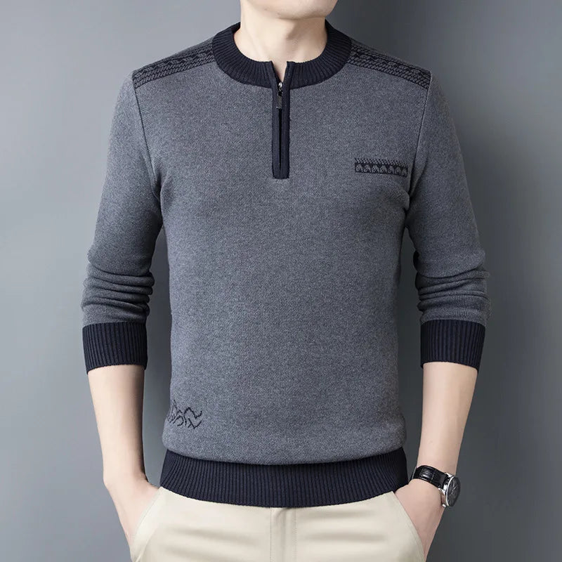 2023 Autumn and Winter Fashion Trend Sweater Round Neck Business Half Zip Knitted Long Sleeve Casual Men's Comfortable Sweater