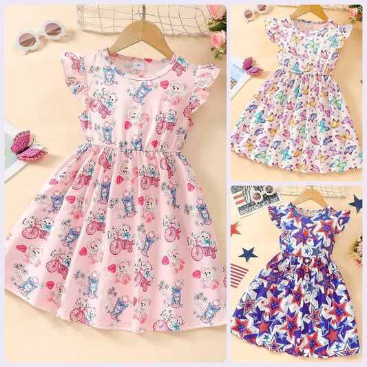 Graphic Dress Kids Girl Clothes Sleeveless 3 4 5 6 7 Y Summer Fashion Casual Super Cute Graphic Children Birthday Party Clothing