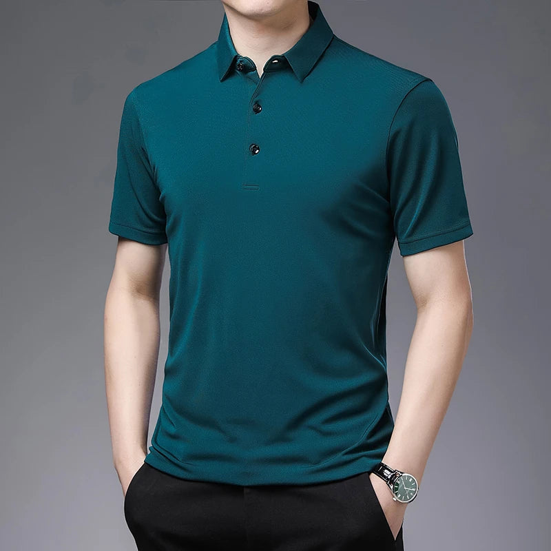 2024 Men's New Solid Color Business Casual POLO Shirt Summer Fashion Casual Short Sleeve Comfortable and Breathable Top