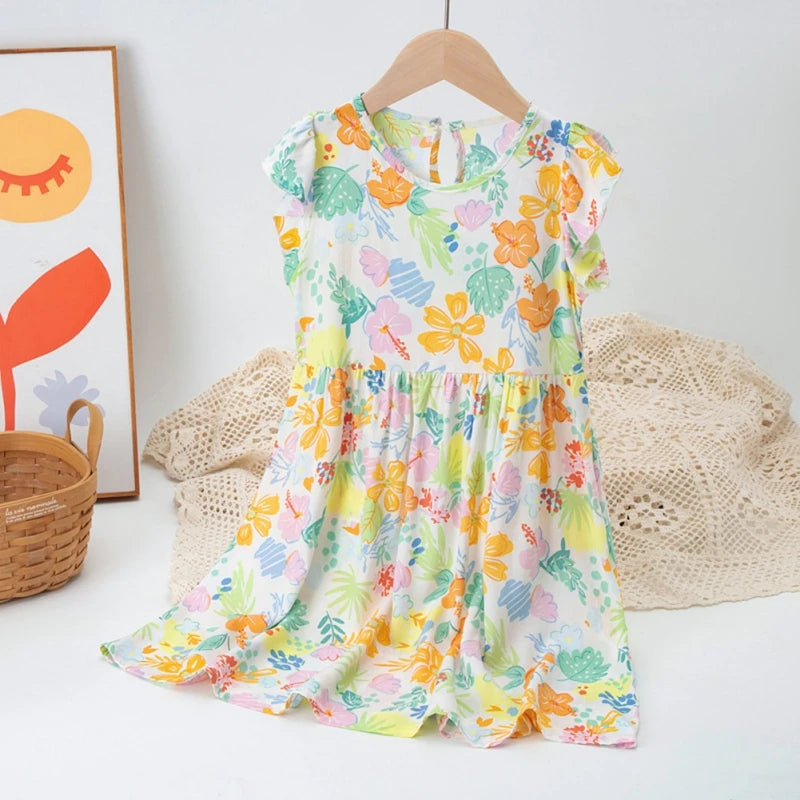 Summer Girl Kids Sundress Dress Cotton Clothes Girls Baby Flower Dresses Fly Sleeve Princess Party Outfit Children's Clothing