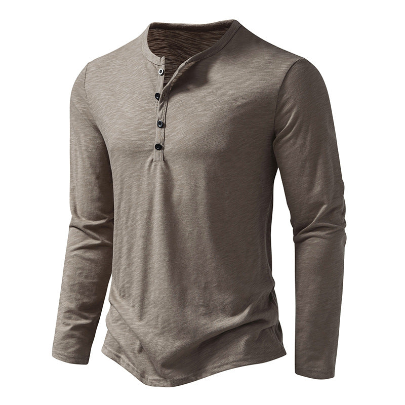 Men's Cotton Button Henley neck Shirt Long Sleeve Casual Button Solid color Fashion T-Shirts