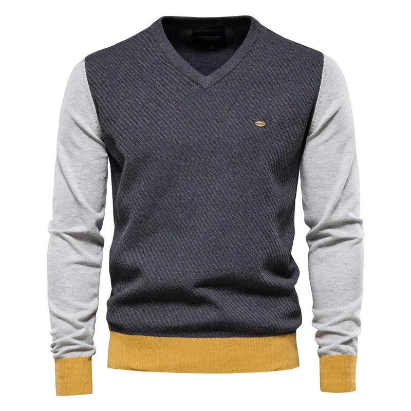 Men's Pullover Round Neck Stripe Color Blocking High-quality Warm Sweater Style Sweater Fashion Casual Stripe Men's Sweater