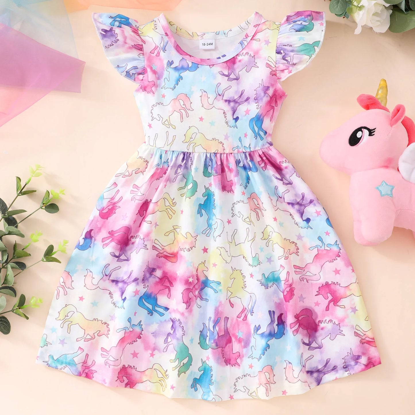 New Dinosaur Unicorn Dress Kids Girl Clothes Summer Short Sleeve Casua Fashion Birthday Baby Girl Dress 2 3 4 5 6 7 8 Years Old