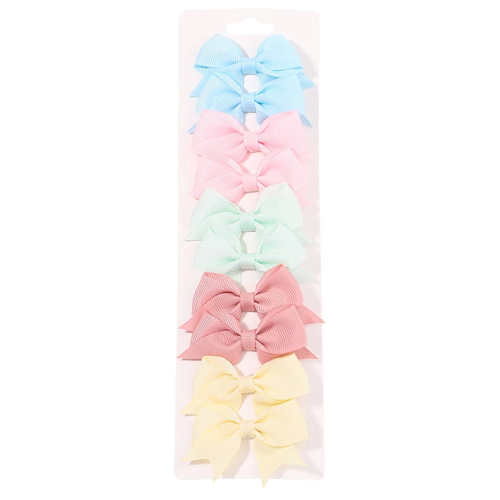 10Pcs/Set New Cute Solid Ribbon Bowknot Hair Clips for Baby Girls Handmade Bows Hairpin Barrettes Headwear Kids Hair Accessories