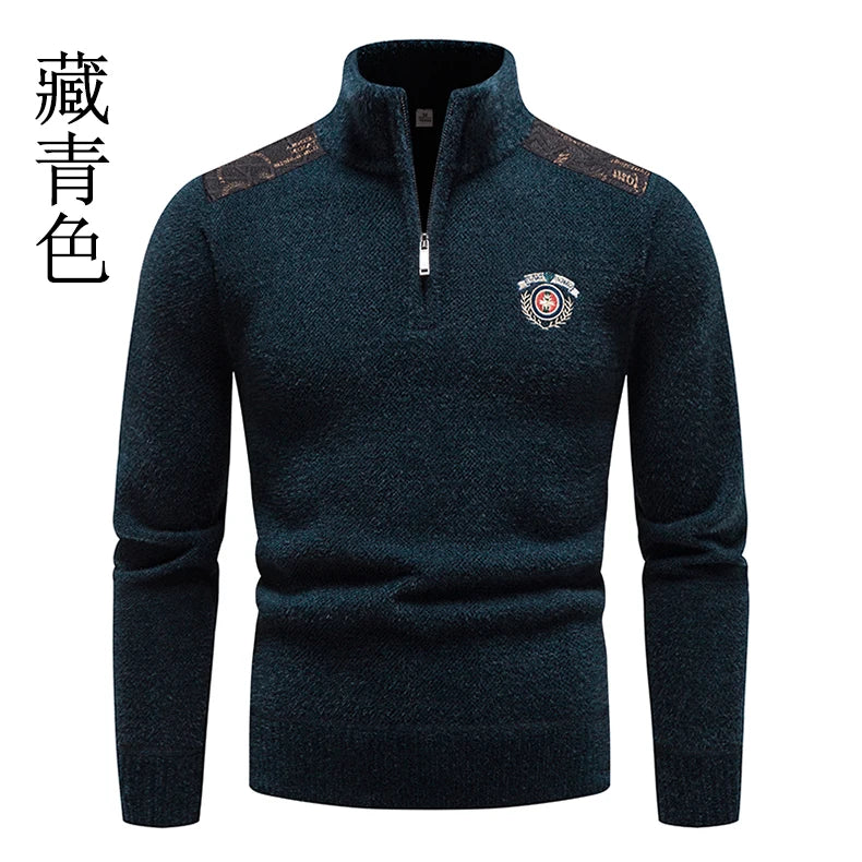 Winter New Men's Half Zipper Standing Neck Pullover Sweater High Quality Thicker Warm Men's Business Casual Knitwear Sweaters