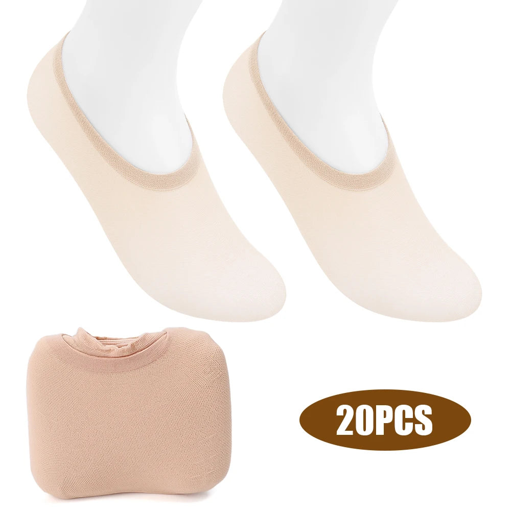 20pcs Non-slip Invisible Socks Slippers Seamless Ice Silk Ankle Boat Socks Summer Thin Solid Casual Breathable No Show Socks