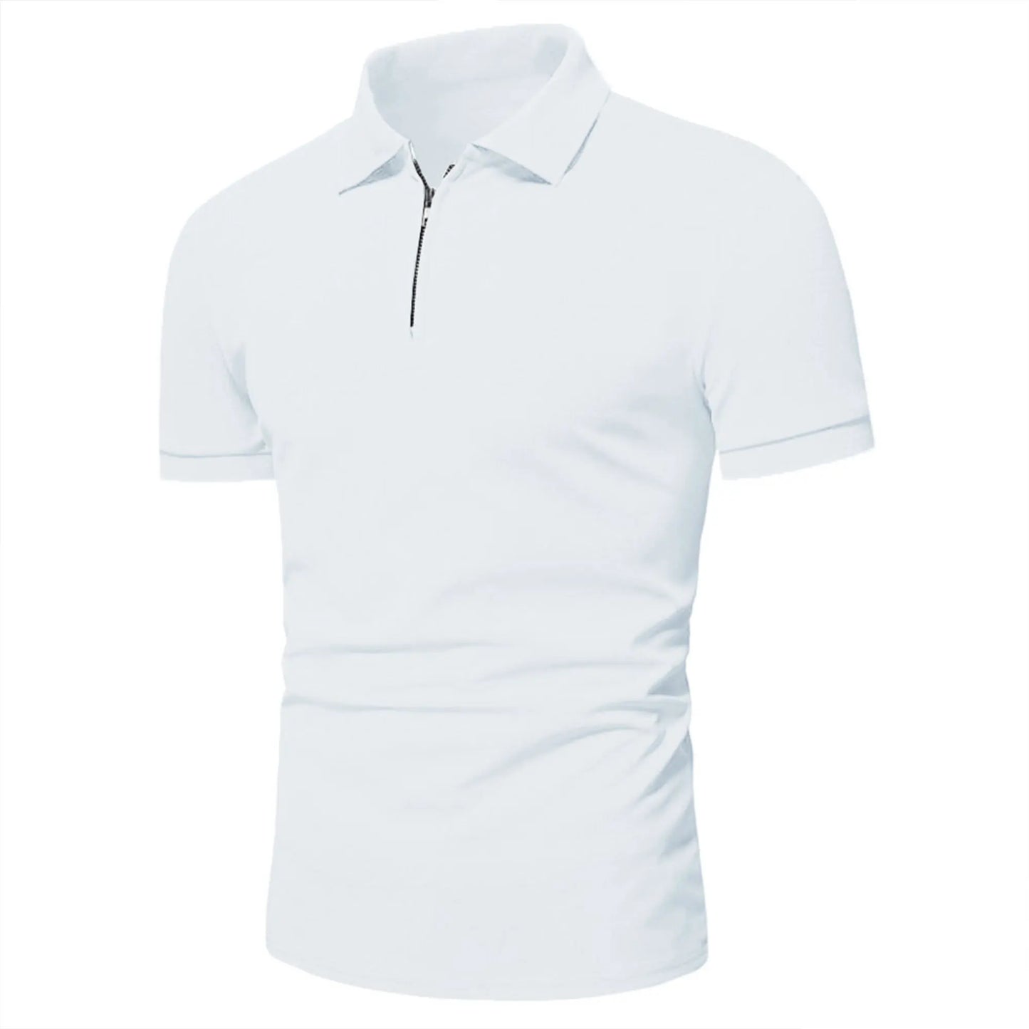 Men's polo shirt solid color short-sleeved zipper lapel T-shirt casual top