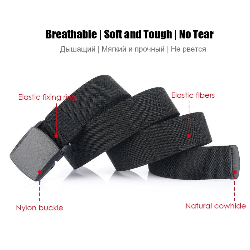 VATLTY Metal Free Men's Elastic Belt Strong Engineering Plastic Quick Release Nylon Buckle Unisex Stretch Belt Outdoor Girdles