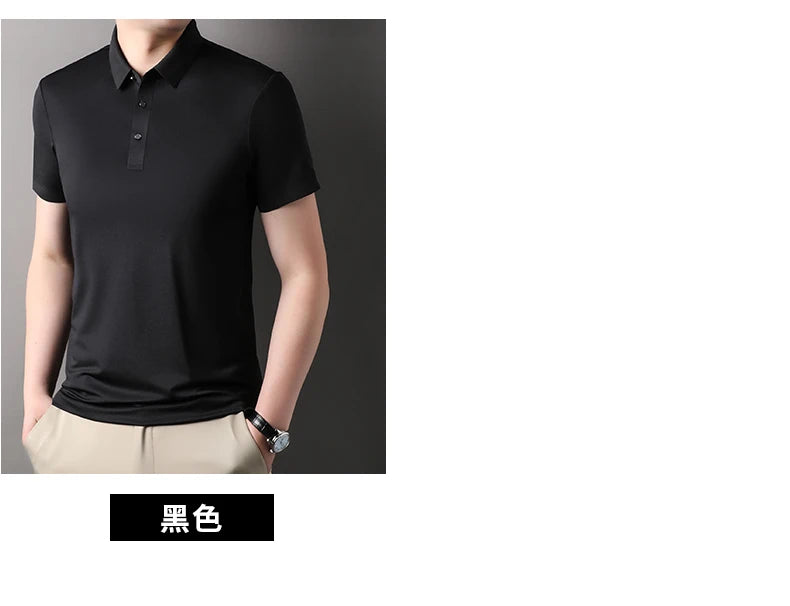 Summer Classic High Quality Solid Color Breathable Men's Short sleeved POLO Shirt Comfortable Ice Silk Casual Business T-shirt