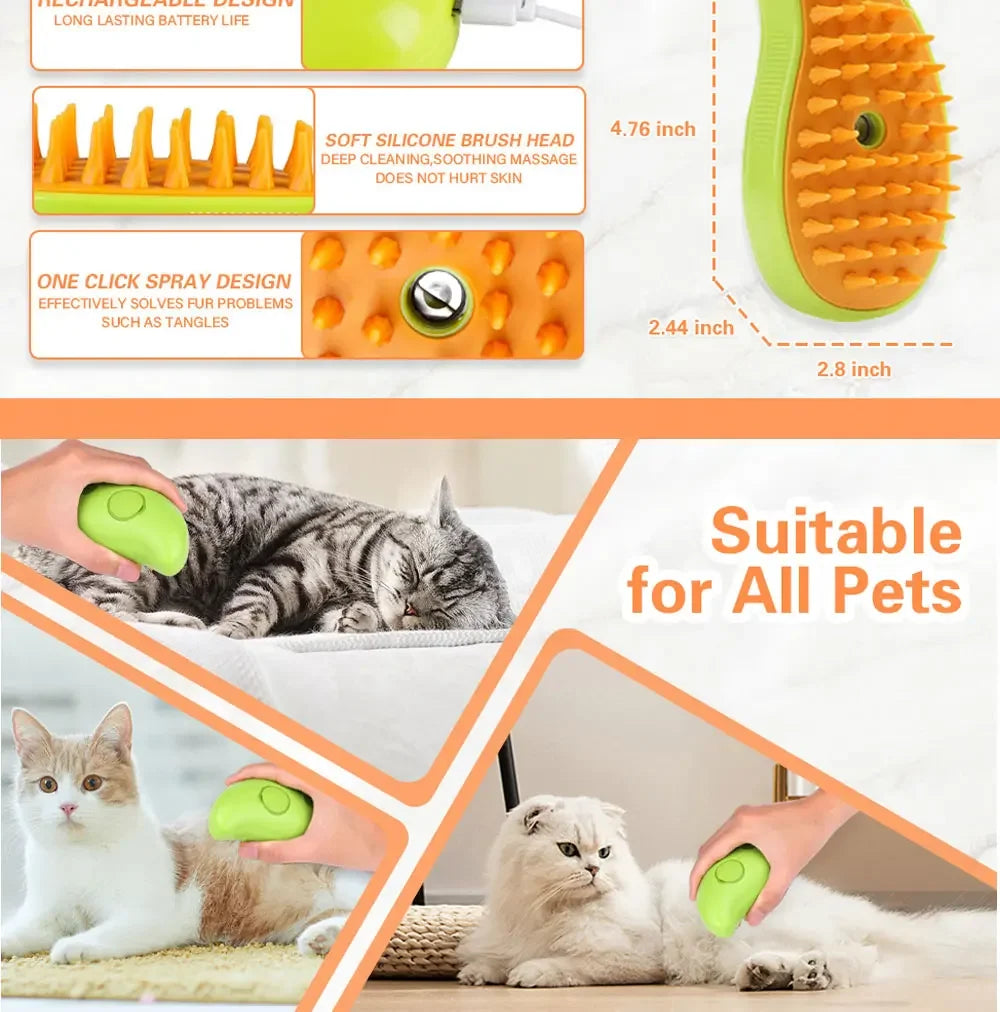 Cat Dog Steamy Brush Steam Brush Electric Sprayer for Massage Pet Grooming Tool 3 in 1 Electric Sprayer Massage Comb Supplies