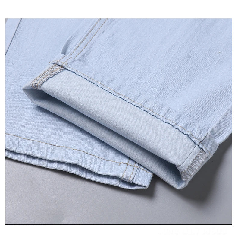 2023 Autumn New Men's Sky Blue Slim Stretch Jeans Classic Style Fashion Casual Denim Pants Male Brand Trousers