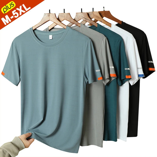 Fashion T-Shirts Men Summer Fast Dry Solid Basic Tshirts Male Tee Shirt Youth Good Quality Camping Top Clothing Plus Size M-5XL