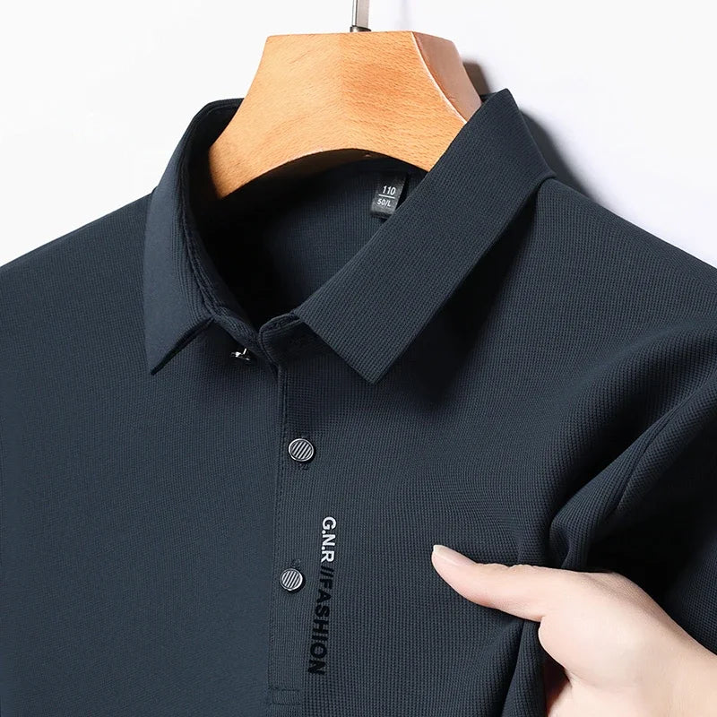 New Men's Short Sleeved Solid Color POLO Shirt Breathable and Comfortable Elastic Top