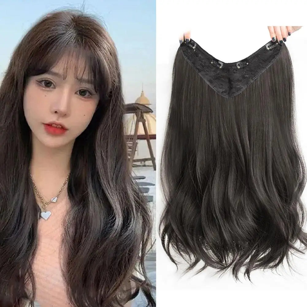 Women's V-shaped Micro-curly Long Hair Extension Synthetic Wig One-piece Hair Extension Piece Fluffy Increase Hair Volume