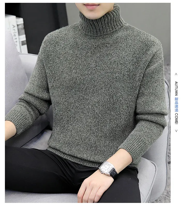 2024 Men Brand High Neck Knitted Pullover New Arrivals Male Fashion Streetwear Casual Slim Solid Color Turtleneck Sweater Male