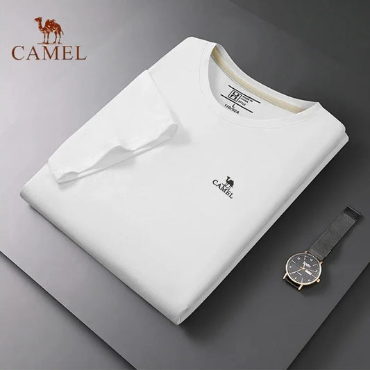 Embroidered CAMEL Round Neck Short Sleeved T-shirt, Summer Men's Fashionable Casual Outdoor Sports Breathable Polo Shirt Top