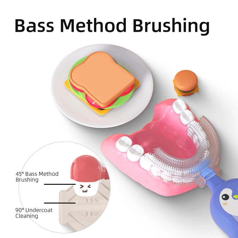 1/3 pcs U-shape Kids Toothbrush BPA Free 360-Degree Oral Cleaning Soft Silicone Brush Head for 6-12 years old baby