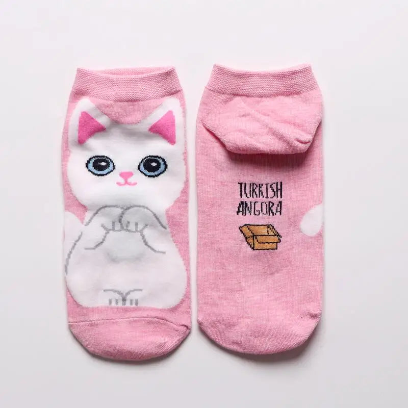 3D Print Funny Cute Cat Socks Cartoon Kitten Unisex Creative Colorful Multiple Cat Face Happy Low Ankle Socks Women Christmas