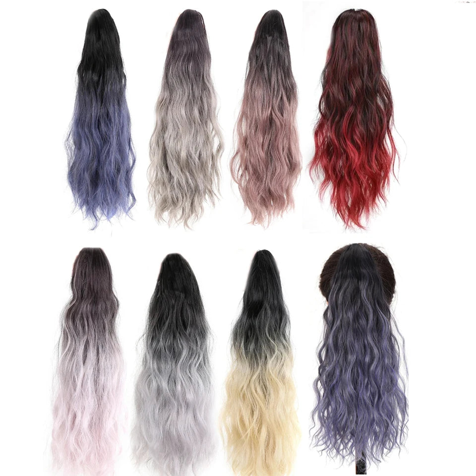 XIYUE  Wig  Synthetic Multicolor Horsetail Extensions Very Long And Fluffy Wavy Heat Resistant For Women Curling Pieces