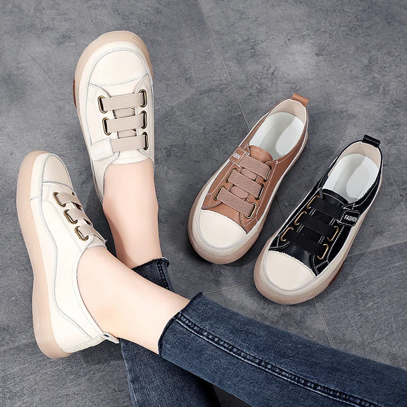 Summer Outdoor Women Jogging Casual Shoes Cow Leather Soft Sole Slip-on Flat Loafers Ladies Sneakers Breathable Walking Trainers