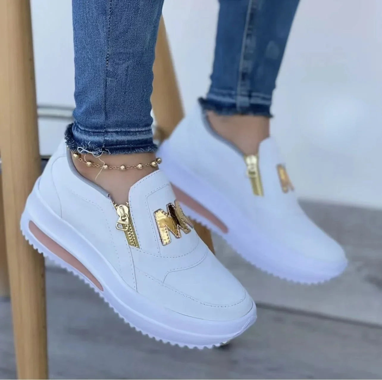 Women Autumn Sneakers Casual Double M Printed Side Zipper Platform Shoes Ladies Vulcanized Shoes Zapatillas De Mujer Women Shoes