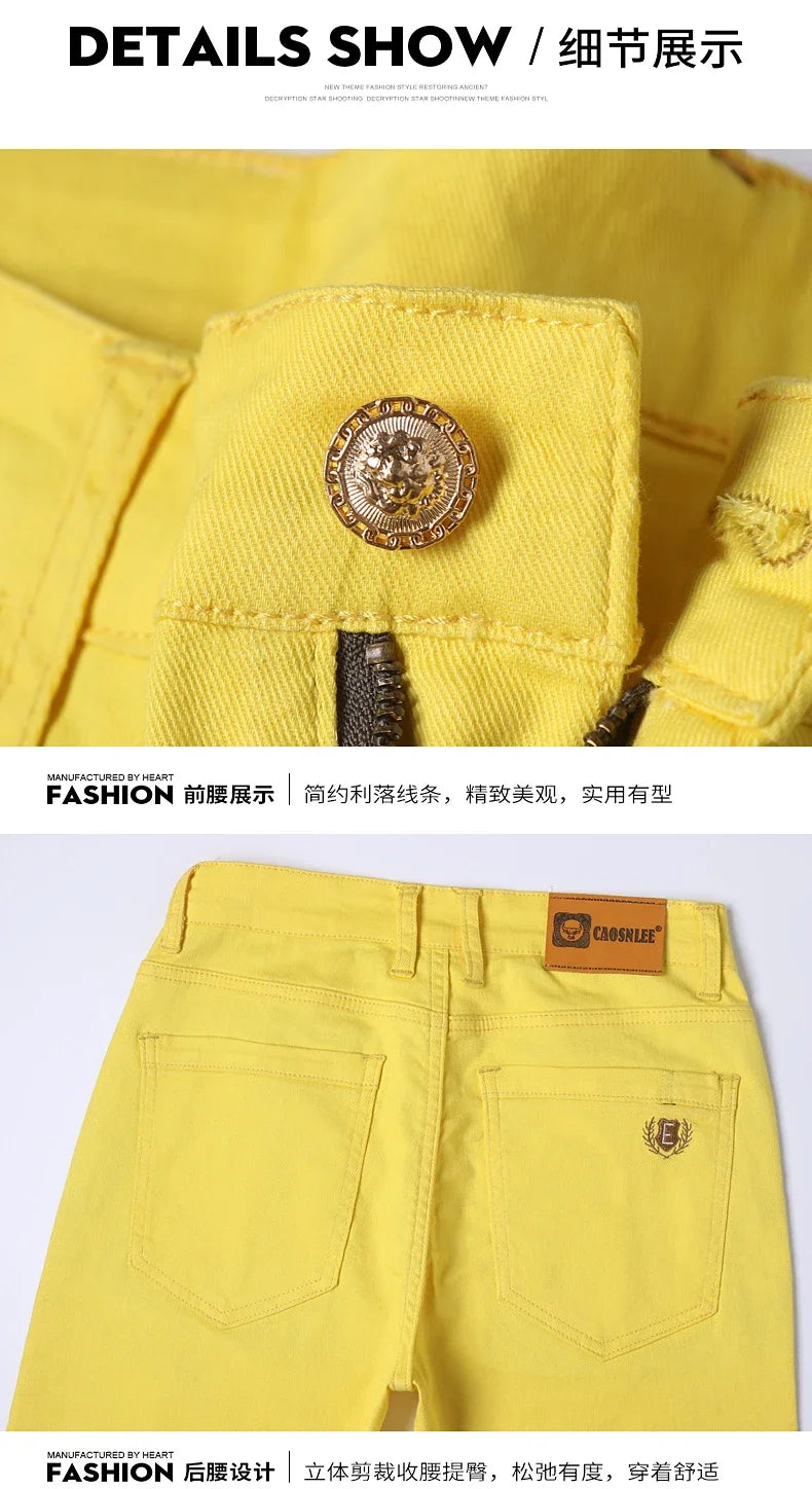 Men's Colorful Denim Stretch Stretch Jeans New Elastic Yellow Pink Red Slim Male Clothing Simple Business Denim Trousers