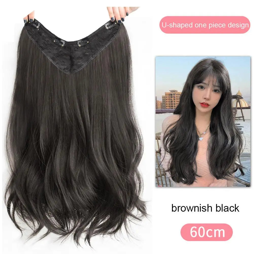 Women's V-shaped Micro-curly Long Hair Extension Synthetic Wig One-piece Hair Extension Piece Fluffy Increase Hair Volume