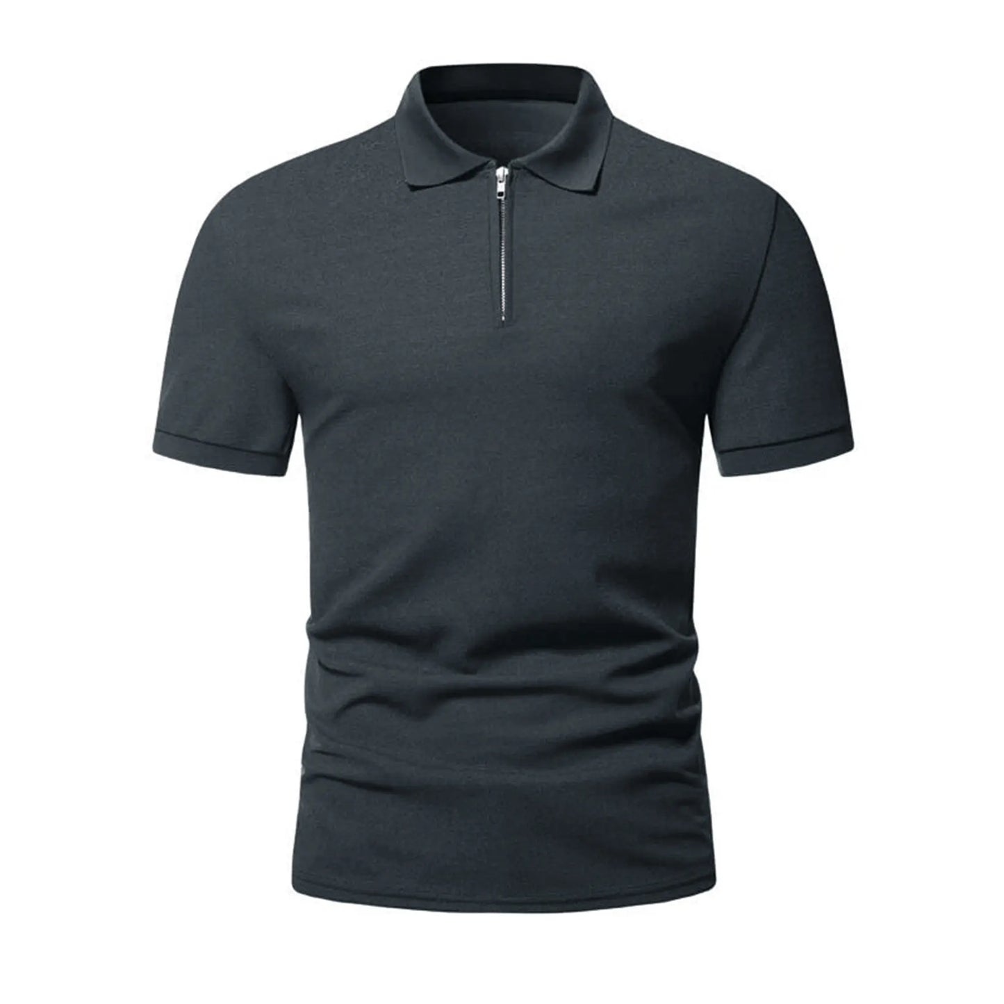 Men's polo shirt solid color short-sleeved zipper lapel T-shirt casual top