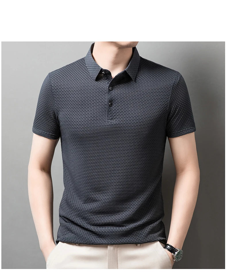 No Trace Of Ice Silk Polo Shirt Lapel Slim Business Casual Short-Sleeved T-Shirt Solid Color Buttons Summer Men's Clothing