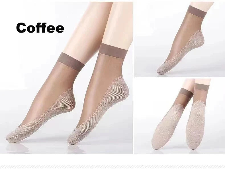 20Pcs=10Pais Summer Women Socks Non-Slip Sweat-Absorbing Cotton Soft Thin Breathable Fashion Sexy Silk Sock Ladies Transparent