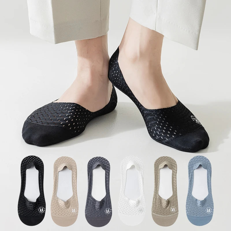 3 Pairs Men's Boat Socks Breathable Summer Ultra-thin Sock Slippers Silicone Non-slip Comfortable Casual Men Sokken Calcetines