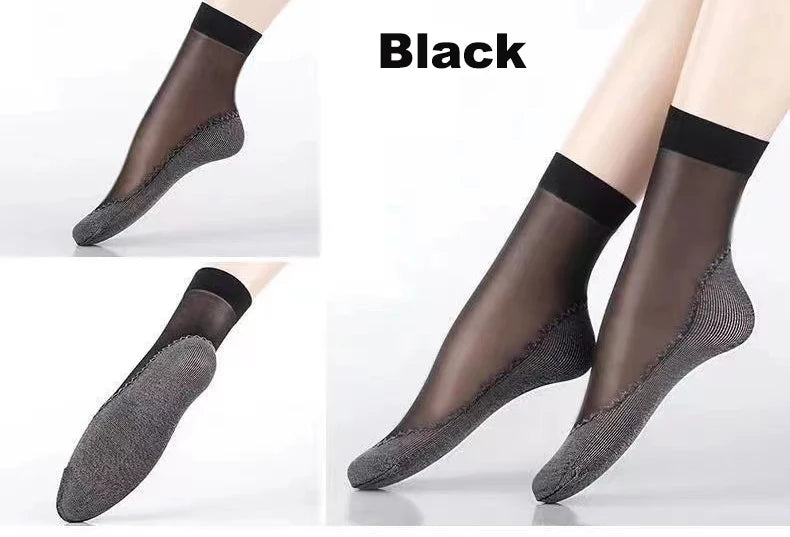 20Pcs=10Pais Summer Women Socks Non-Slip Sweat-Absorbing Cotton Soft Thin Breathable Fashion Sexy Silk Sock Ladies Transparent