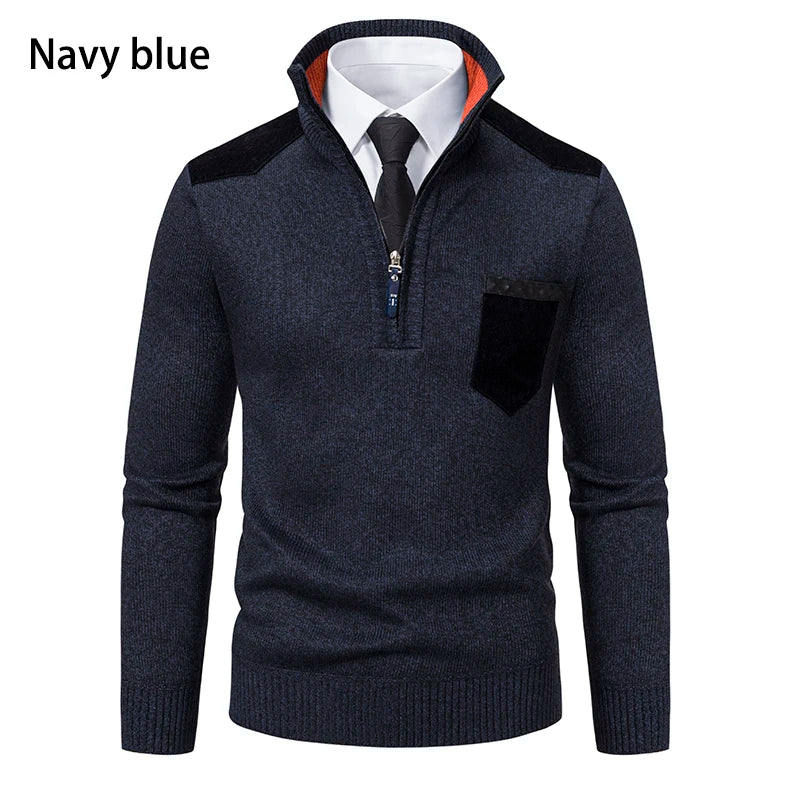 Pullover Men Sweater Cashmere Thick Polo Shirts Korean Half Zipper Cold Blouse Stand Collar Autumn Winter Outerwear Luxury Cloth