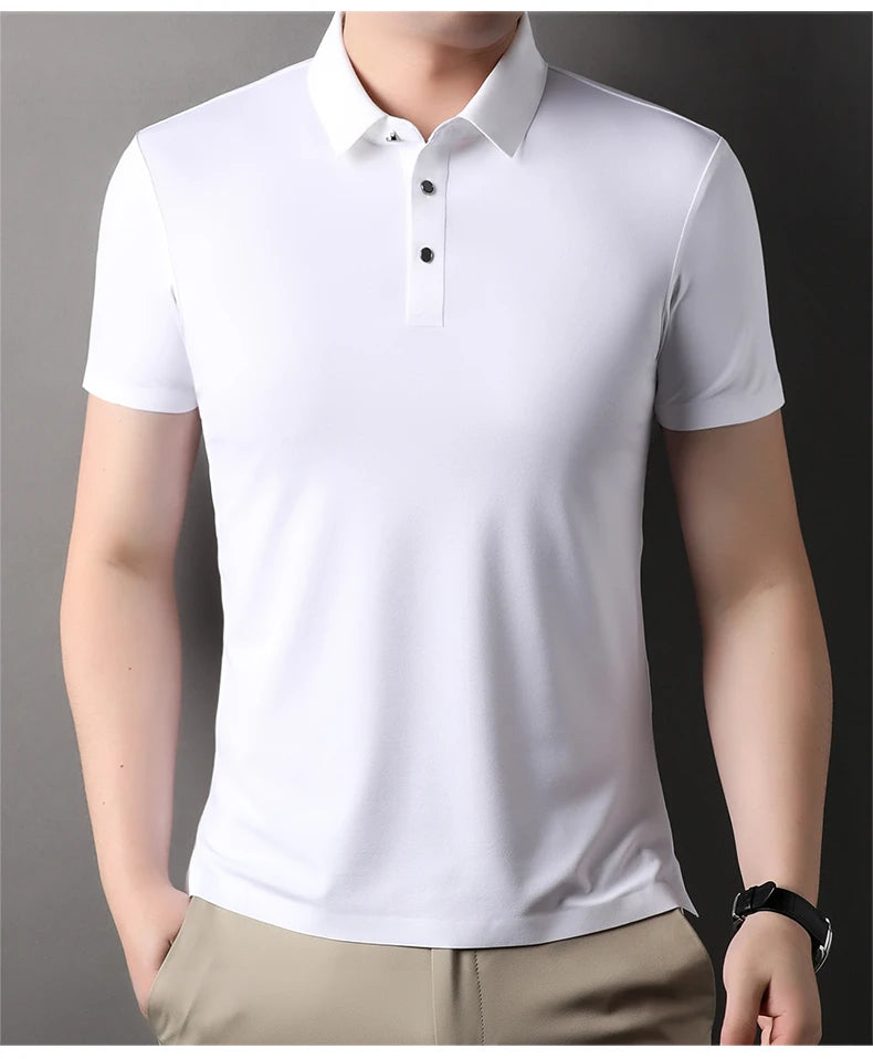 Summer Classic High Quality Solid Color Breathable Men's Short sleeved POLO Shirt Comfortable Ice Silk Casual Business T-shirt