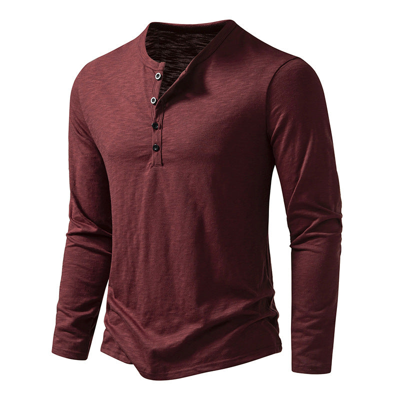 Men's Cotton Button Henley neck Shirt Long Sleeve Casual Button Solid color Fashion T-Shirts