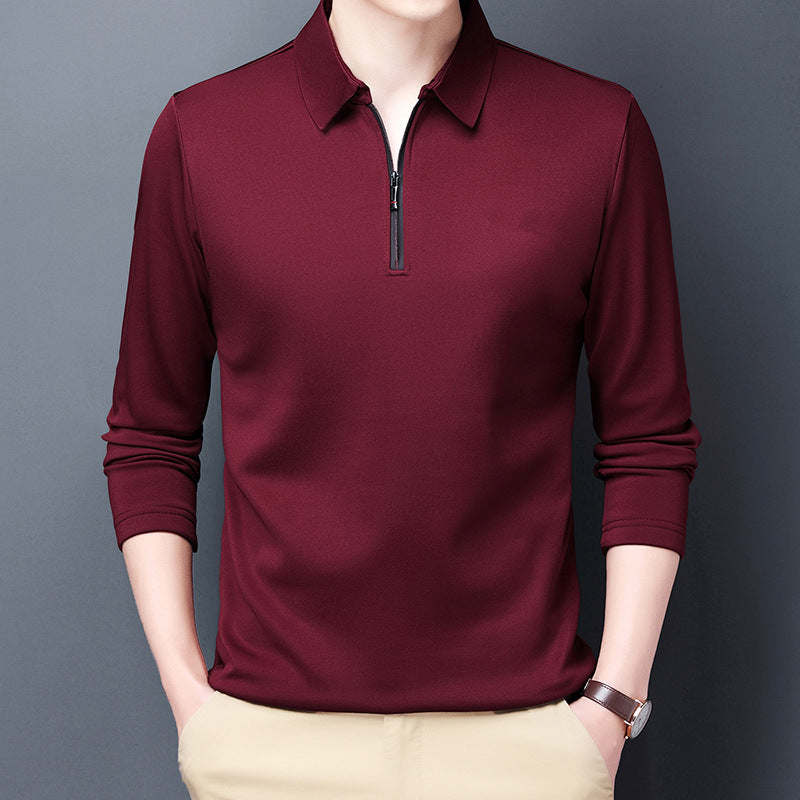 Smart Casual Men's Solid Polo Shirt Spring Autumn New Long Sleeve Zipper Collar Business Fashion Loose Polos Tops Clothing 2023