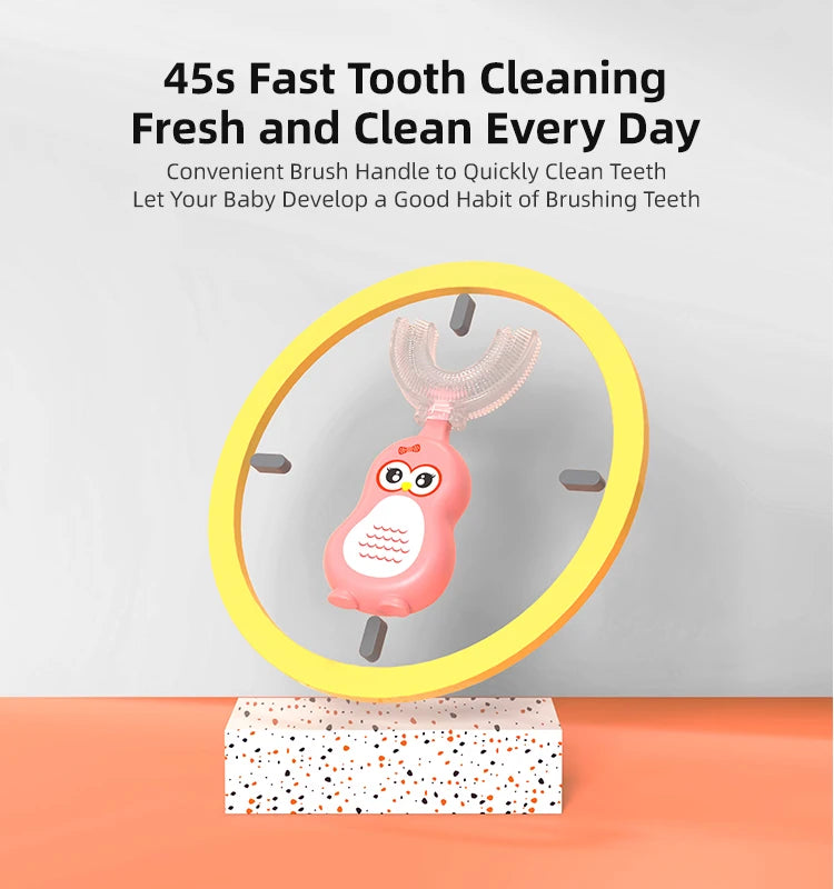 1/3 pcs U-shape Kids Toothbrush BPA Free 360-Degree Oral Cleaning Soft Silicone Brush Head for 6-12 years old baby