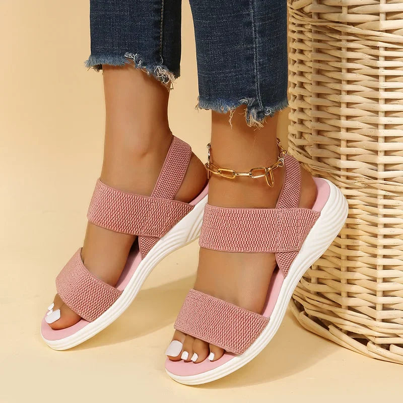 Women's Knit Elastic Cloth Wedge Sandals Slip On Lightweight Walking Sandals Women Plus Size Comfortable Summer Shoes Woman 2023