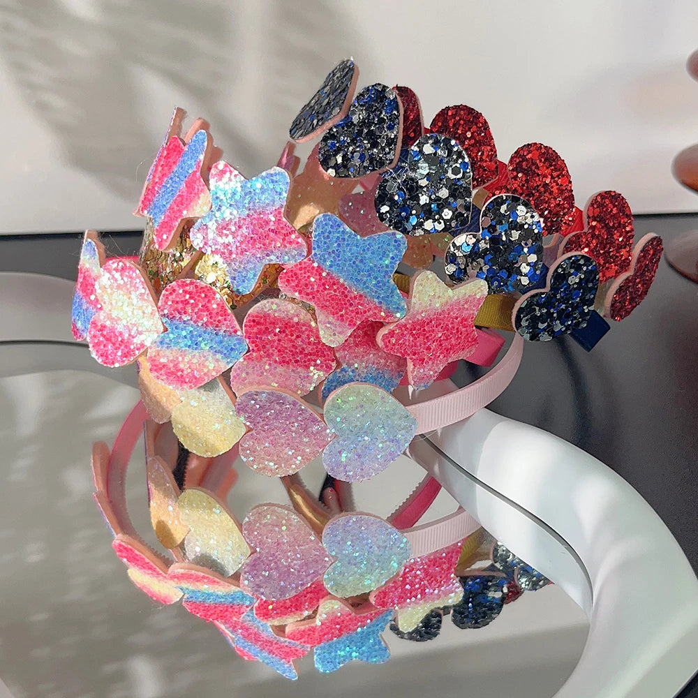 1pcs Fashion Girls Glitter Hair Bands Cute Colors Hair Hoop Hairbands Lovely Bow Stars Headbands for Kids Hair Accessories Gifts