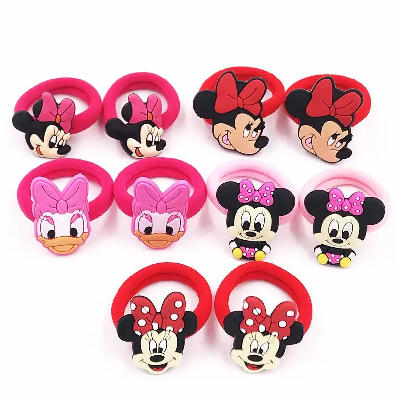 10PCS Mickey Minnie Disney Elastic Hair Rubber Band Headband Hair Accessories Girls Cartoon Hair Gum Hair Bows Korean