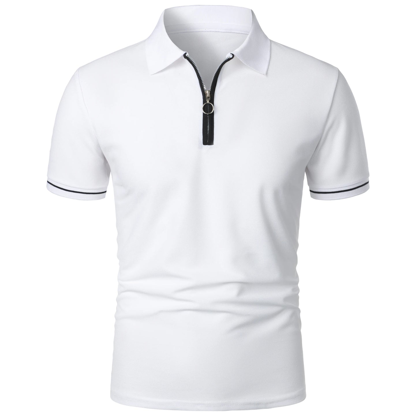 Men's polo shirt color matching short-sleeved zipper lapel T-shirt casual shirt