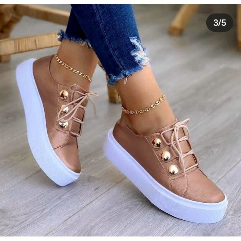 New White Shoes Women 2023 Fashion Round Toe Platform Shoes Size 43 Casual Shoes Women Lace Up Flats Women Loafers Zapatos Mujer