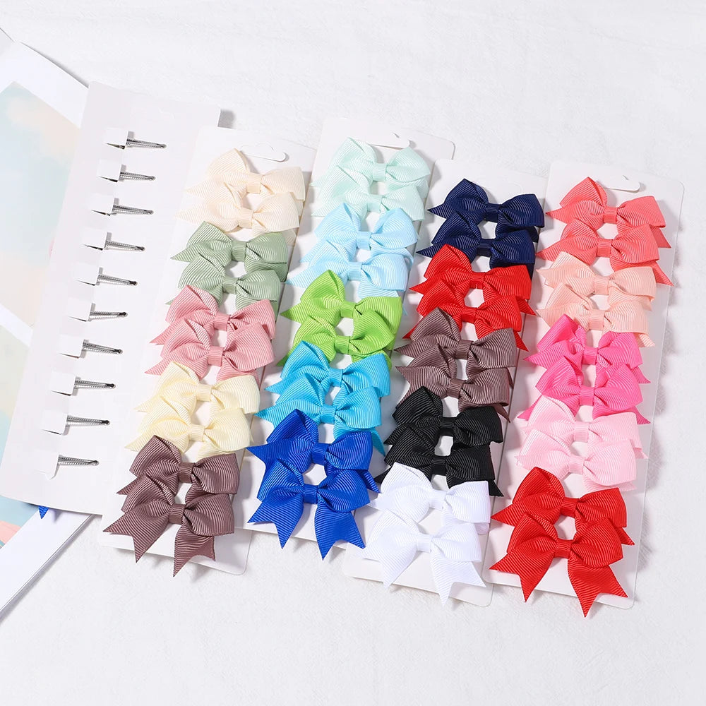 10Pcs/Set New Cute Solid Ribbon Bowknot Hair Clips for Baby Girls Handmade Bows Hairpin Barrettes Headwear Kids Hair Accessories